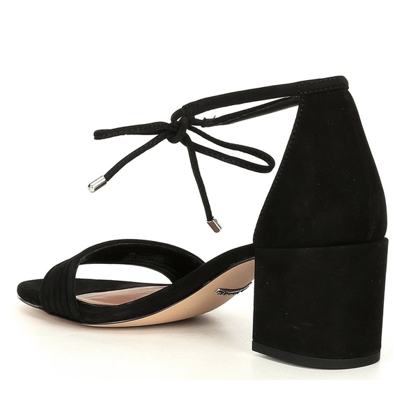 NEW Gianni Bini Rhiaann Suede Ankle Tie Block Heel Sandals in Black - Picture 3 of 3